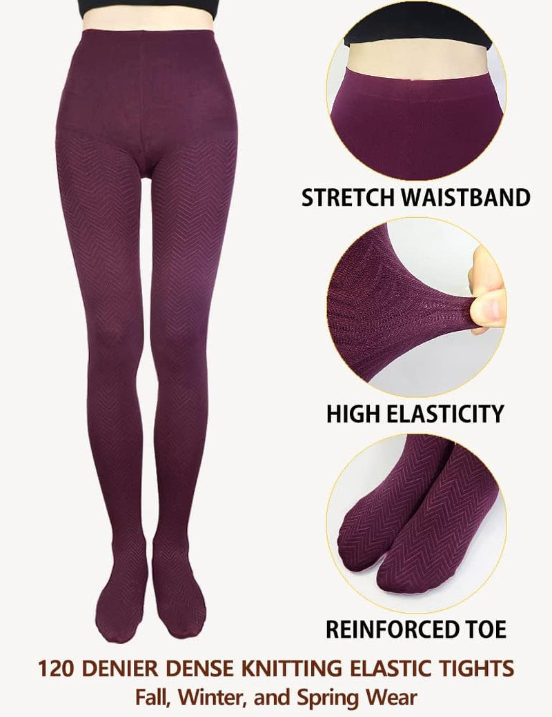 Womens 120D Wavy Pattern Opaque Tights Jacquard High Waist Pantyhose