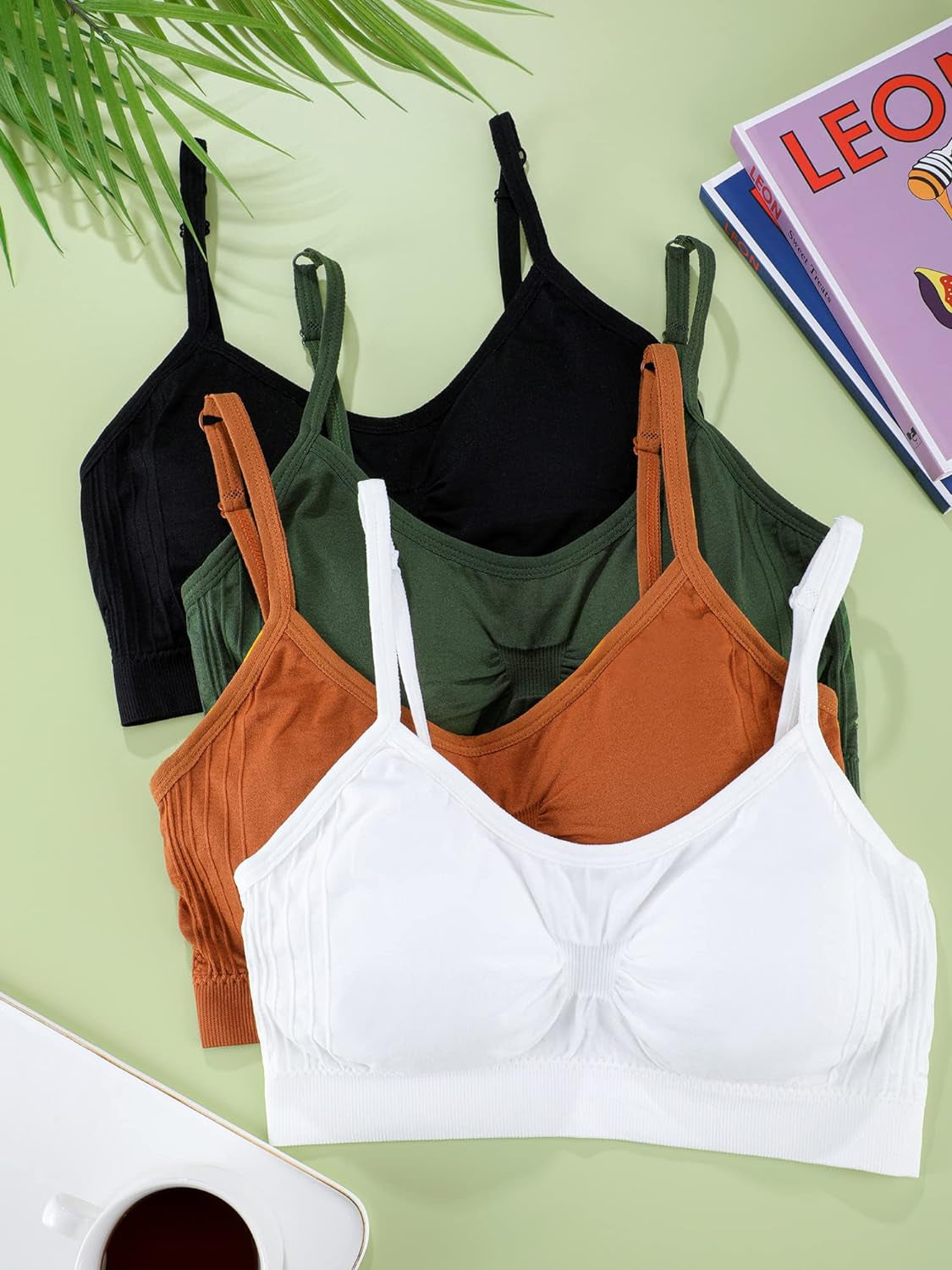 4 Pieces Bralette Neck Cami Bra Wireless Tank Top Bra Sports Bra for Women