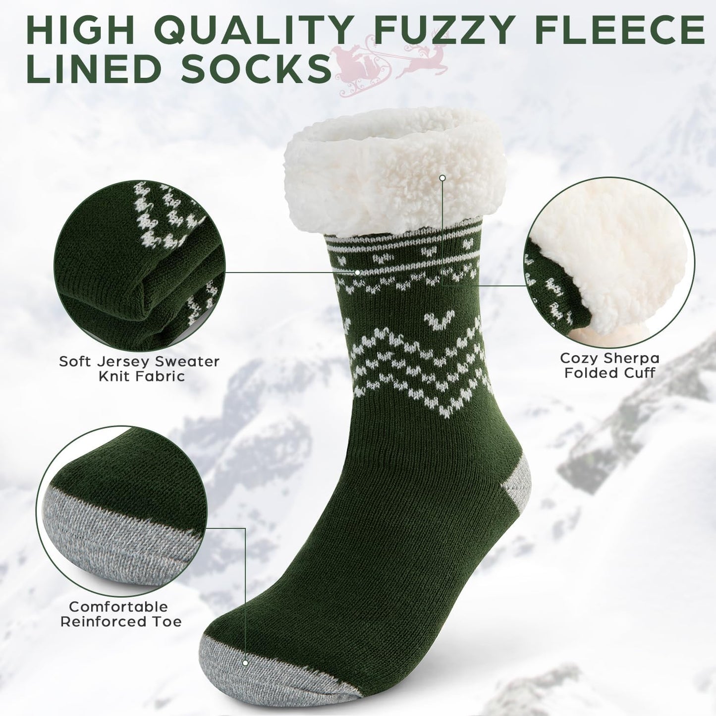 Women's Fuzzy Sock Slippers - 2 Pack Non-Slip Thermal Socks with Sherpa Fleece Lining and Grippers