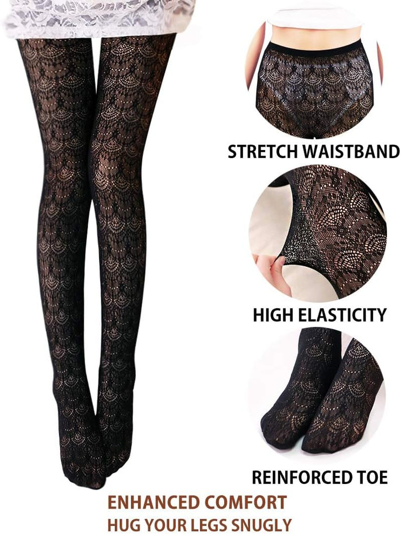 Womens Colorful Hollow Out Knitted Tights - Patterned Lace Stockings