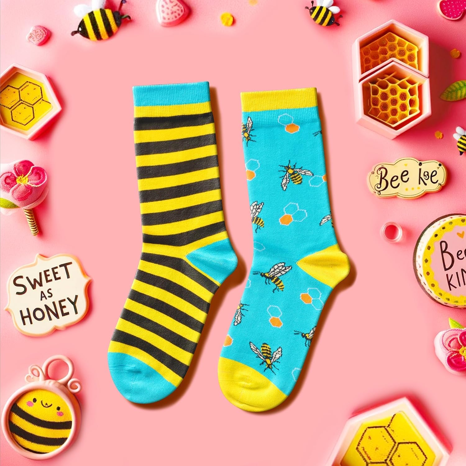 Funny Bee Socks Bumble Bee Gifts, Striped Socks Bee Keepers Gift Bee Accessories for Women