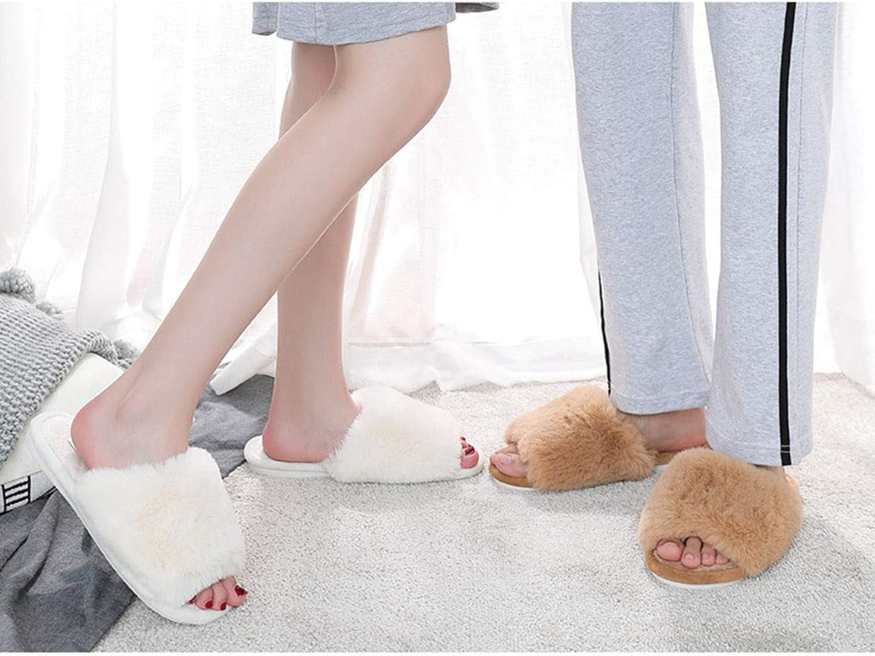 Women's Plush Fur Flat Slippers - Soft Open Toe Memory Foam House Slides for Indoor and Outdoor Use