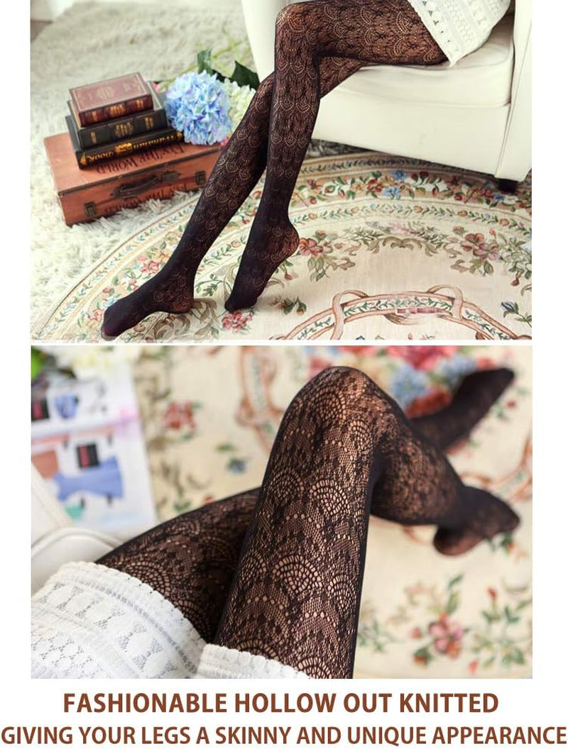 Womens Colorful Hollow Out Knitted Tights - Patterned Lace Stockings