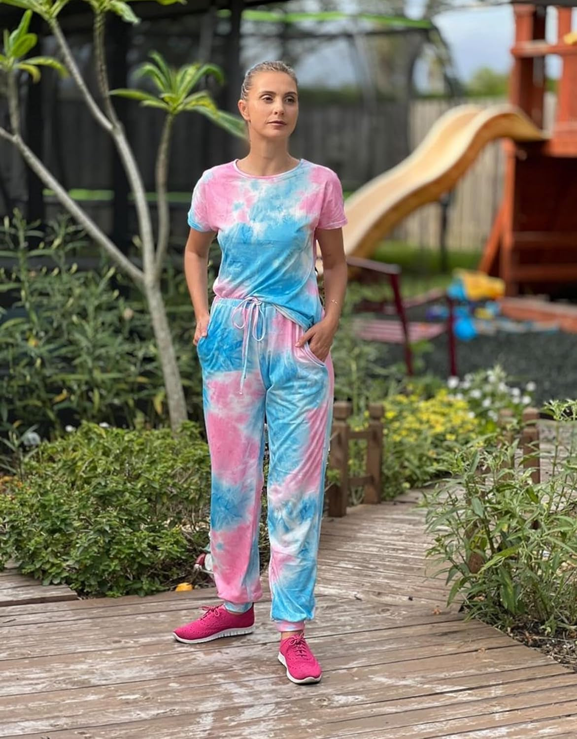 Womens Pajamas Set Short Sleeve Cute Printed Tops and Pants 2 Piece PJ Sets Joggers Loungewear Sleepwear with Pockets