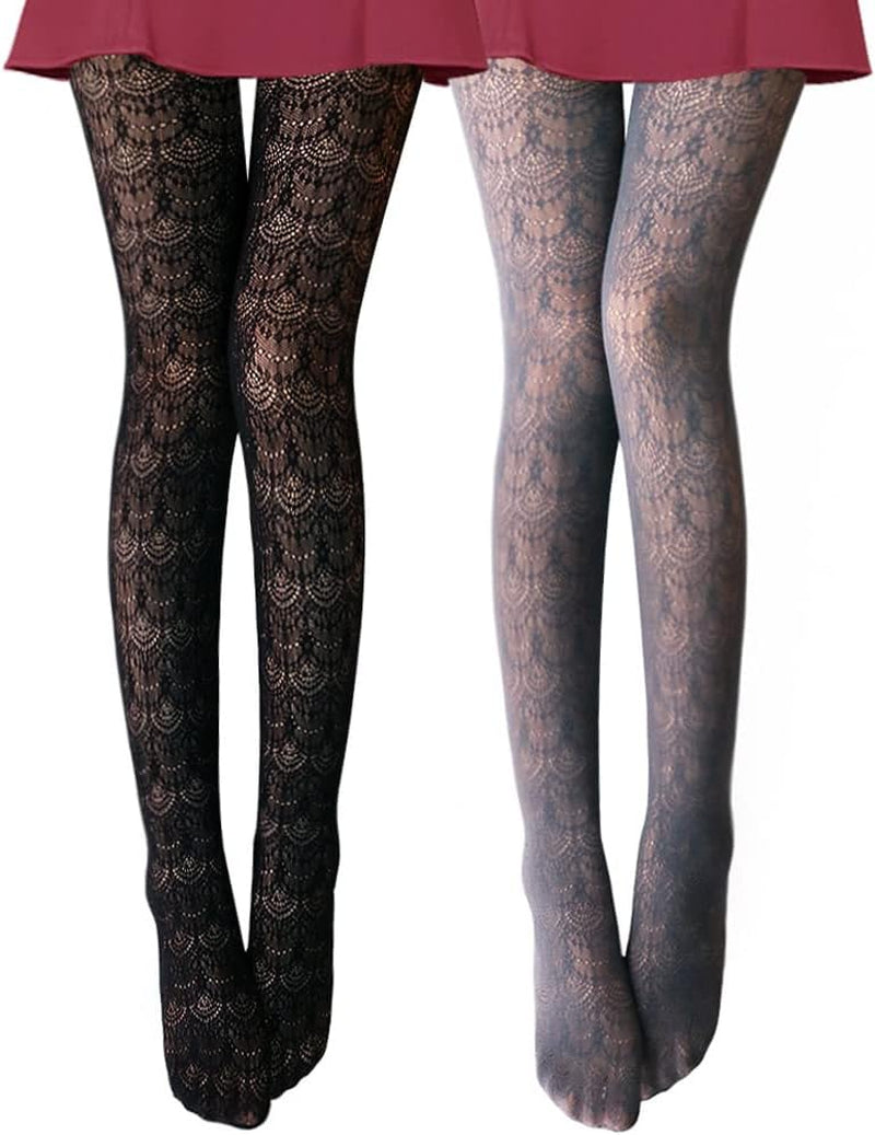 Womens Colorful Hollow Out Knitted Tights - Patterned Lace Stockings