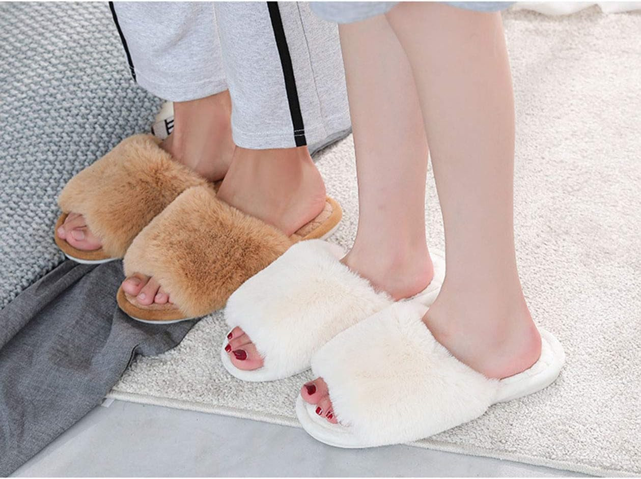 Women's Plush Fur Flat Slippers - Soft Open Toe Memory Foam House Slides for Indoor and Outdoor Use